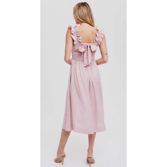 NWT - Blu Ivy Pink Ruffled Square Neck MIDI Dress - Picture 2 of 2